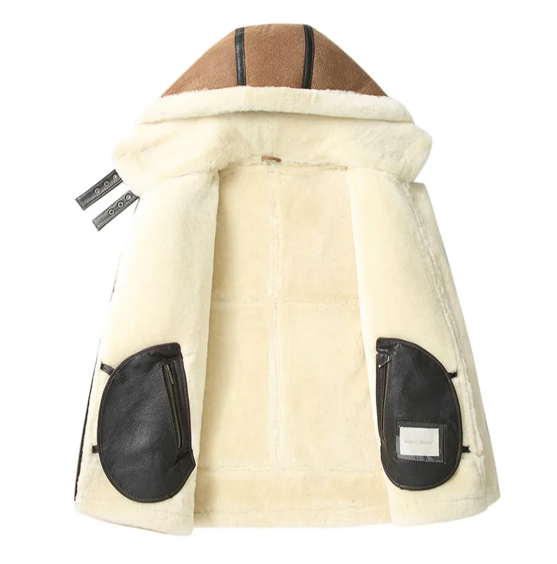 Высококачественное Женское пальто из овечьей шерсти кожаная куртка с капюшоном
