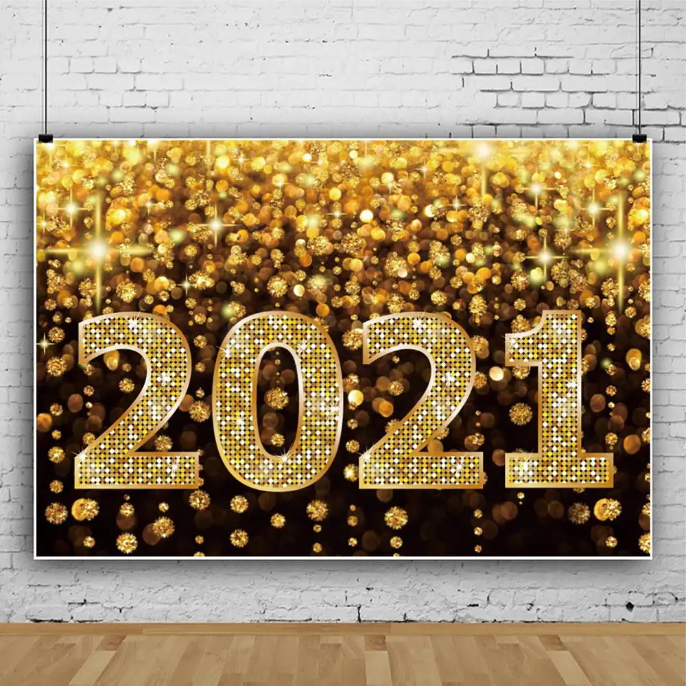 

Christmas 2021 Happy New Year Glitter Light Brokeh Golden Scenes Backdrop Photography Background For Photo Studio Photophone