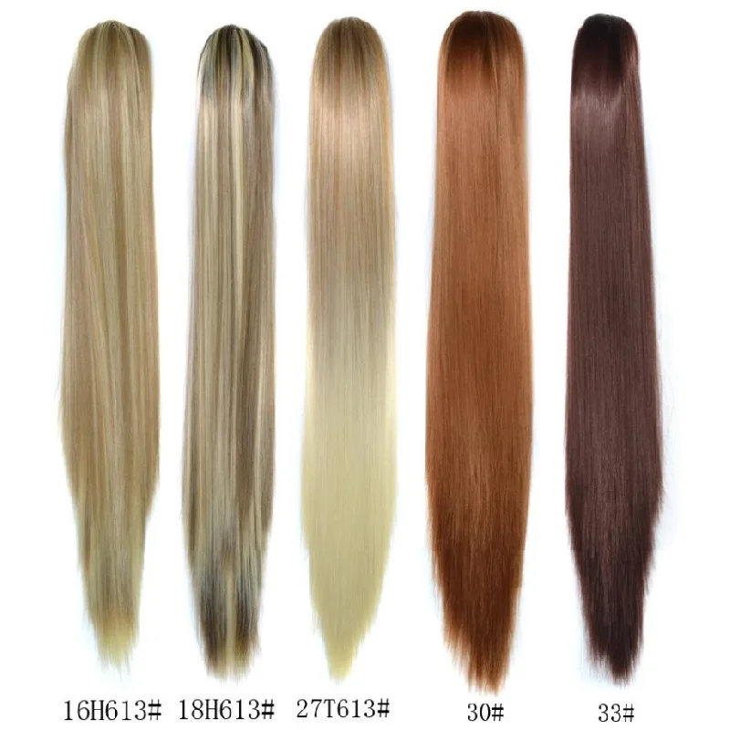 

Long Straight Claw On Ponytail Extensions Synthetic Fake Hair Piece Pony Tail Hairpieces Heat Resistant for Women 22 Inch 140g