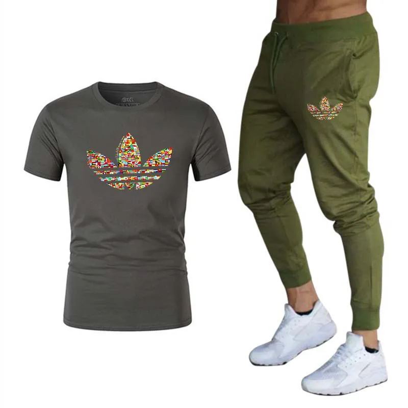 Спортивный костюм Мужская футболка+ брюки спортивные костюмы Спортивная одежда для тренажерного зала мужские осенние костюмы для фитнеса комплект для бега спортивный костюм