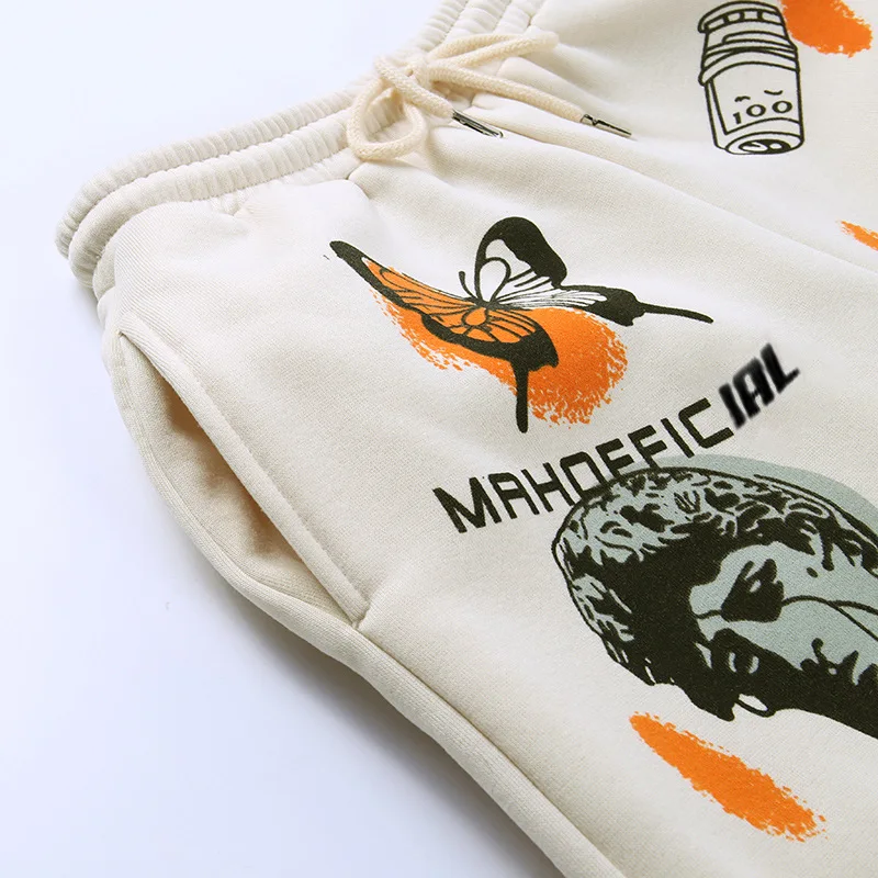 

Cartoons Print Trousers Women High Waist Pants Mujer Warm Elastic Lace up Loose Apricot Long Casual Pant Streetwear Comfortable