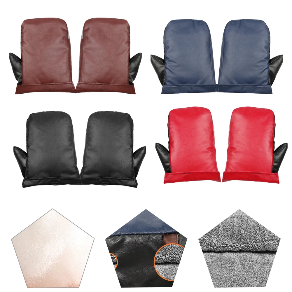 

1 Pair PU Motorcycle Handlebar Gloves Hand Fur Muffs Winter Thermal Warm Mitts High-quality Warm Soft Gloves