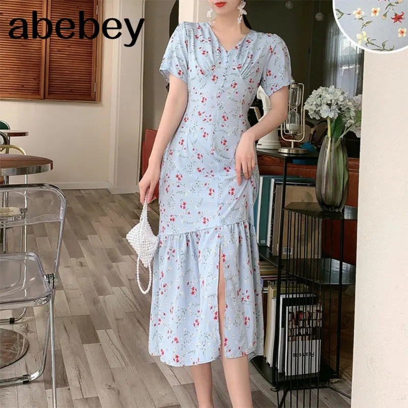 

Женское платье с пышными рукавами, универсальное однобортное приталенное платье с V-образным вырезом и цветочным принтом на завязках, Новин...