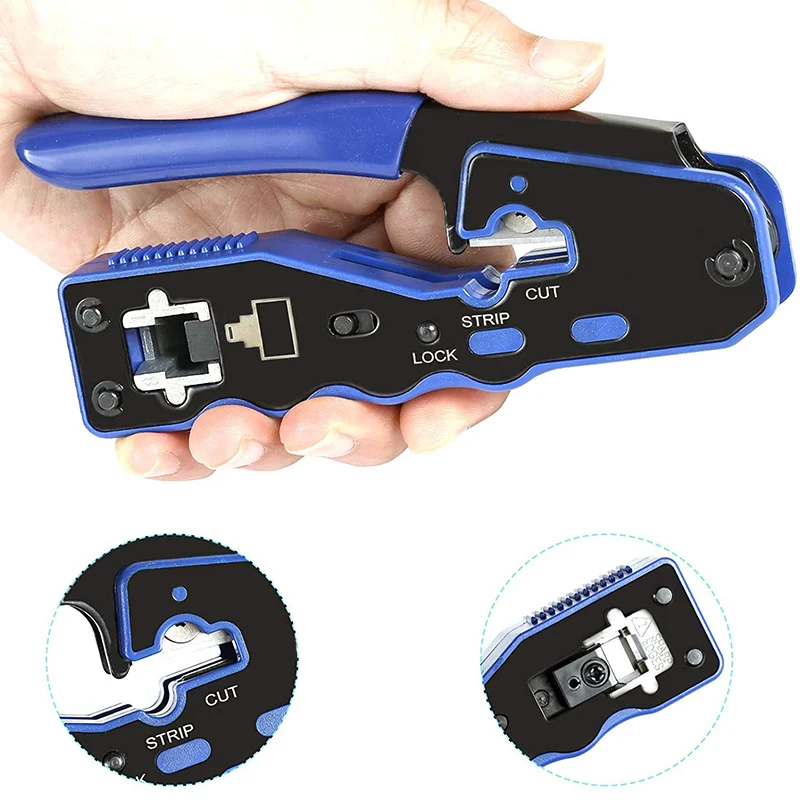 

Network Lan Cable Tester RJ45 Crimp Tool Pass Through Modular CAT6 Cat5E Cat5 Crimping Tool Kit,50PCS Through Connectors