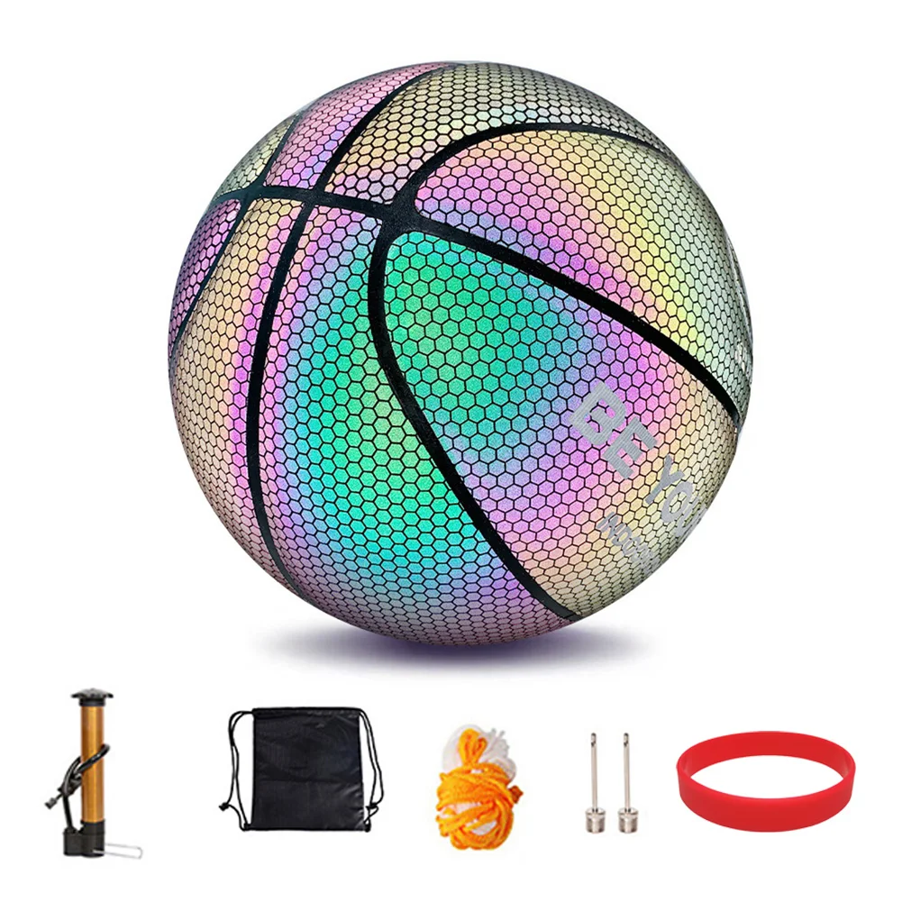 

Basketball Holographic Glowing Reflective Basketball Cement Floor Individual Holographic Basketballs Luminous Glow Night Game