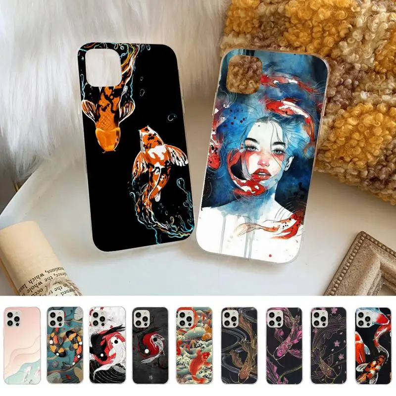 

RuiCaiCa Chinese Koi Fishes Phone Case for iphone 13 11 12 pro XS MAX 8 7 6 6S Plus X 5S SE 2020 XR case