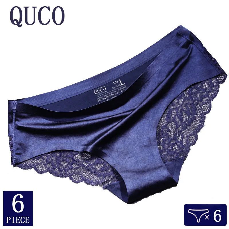 6pcs/lot QUCO brand women underwear Ice silk seamless lace briefs sexy lingerie Women's panties