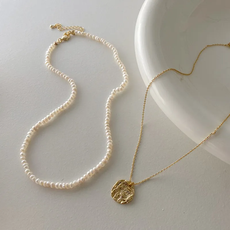 Ожерелье женское двойное с французским барочным натуральным пресноводным