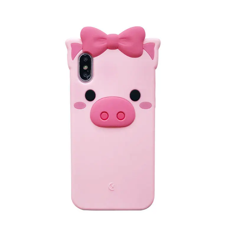 Для iPhone 5 6 7 8 X XR XS Max/Plus 3D мультфильм животных Мягкий силиконовый чехол для задней панели сотового телефона оболочка противоударный - Цвет: Pig