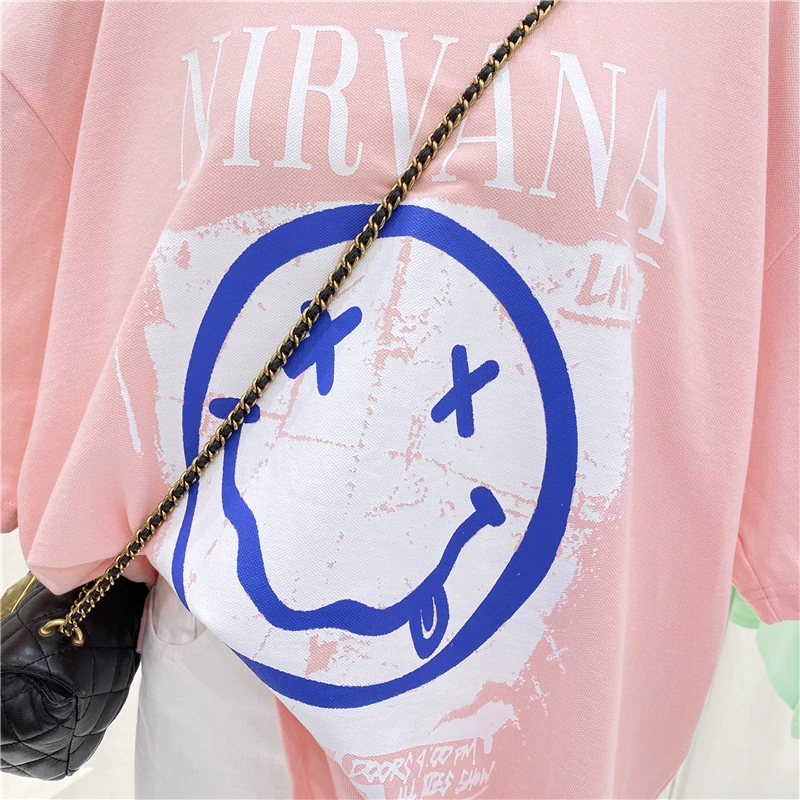 

2021 Summer New Versatile Printed Cartoon Pattern Letter T-shirt Students Loose Plus Size Round Neck Short Sleeve Top Cotton Tee