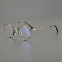 handmade retro round glasses frame men gold wire pure titanium alloy frames male myopia female eyewear japanese designer models