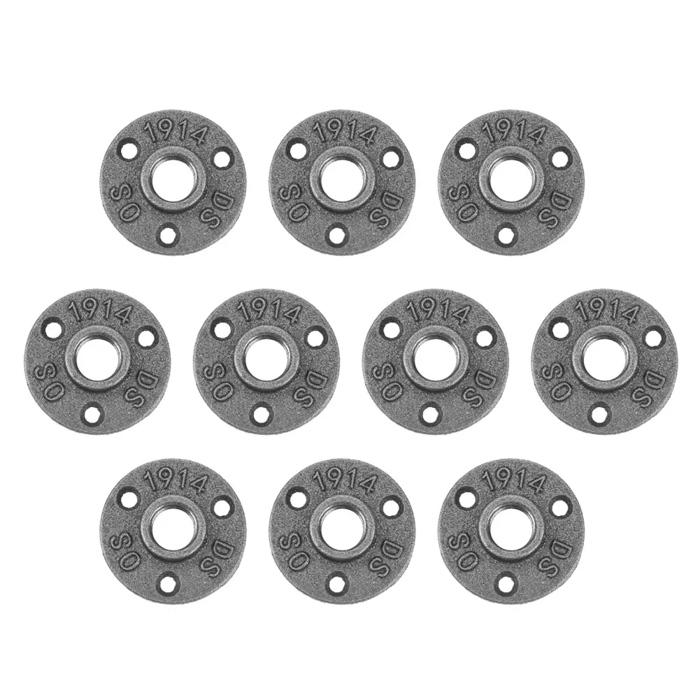 

10 шт., чёрный фланец из ковкого железа для пола, резьбовой фитинг BSP, труба, античный настенный фланец (DN15,1/2 дюйма)