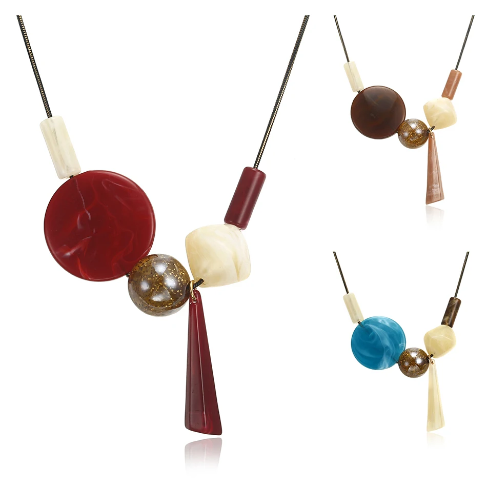 Женское акриловое ожерелье NR060 яркое с геометрическим узором эффектное |