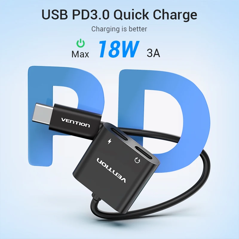 Аудиоадаптер Vention USB C для наушников адаптер 2 в 1 с Type c на Dual аналоговый/цифровой
