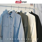 LAPPSTER мужского Корейского Harajuku Твердых рубашки 2020 Мужских Японские Карманы Уличных рубашек с длинным рукавом Мужских Повседневная Кнопки рубашки