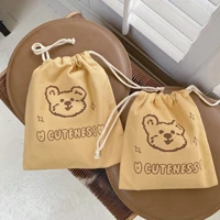 ins flannel soft korea ins bear dog make up string bag cute home storage drawstring bag girls travel cosmetic case wash pouch
