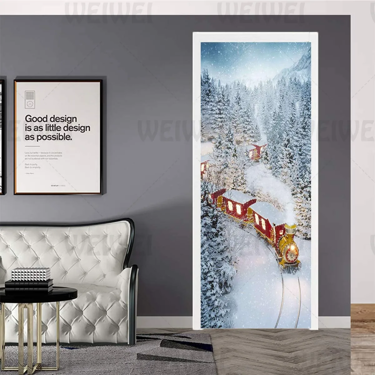 

Home Decoration Door Sticker When The Train Through The Forest Living Room Bedroom Door Decals Stick Self-Adhesive 2-Piece Set