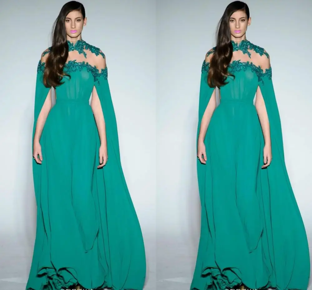 Длинное Зеленое Вечернее платье в стиле Саудовской Аравии шифоновое