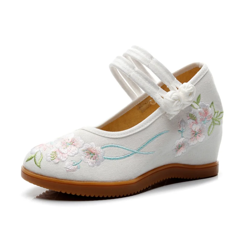 

Балетки женские с цветочным принтом, милые холщовые туфли для танцев, с ремешком с пряжкой, белые, в стиле ретро, с вышивкой, летняя обувь на п...