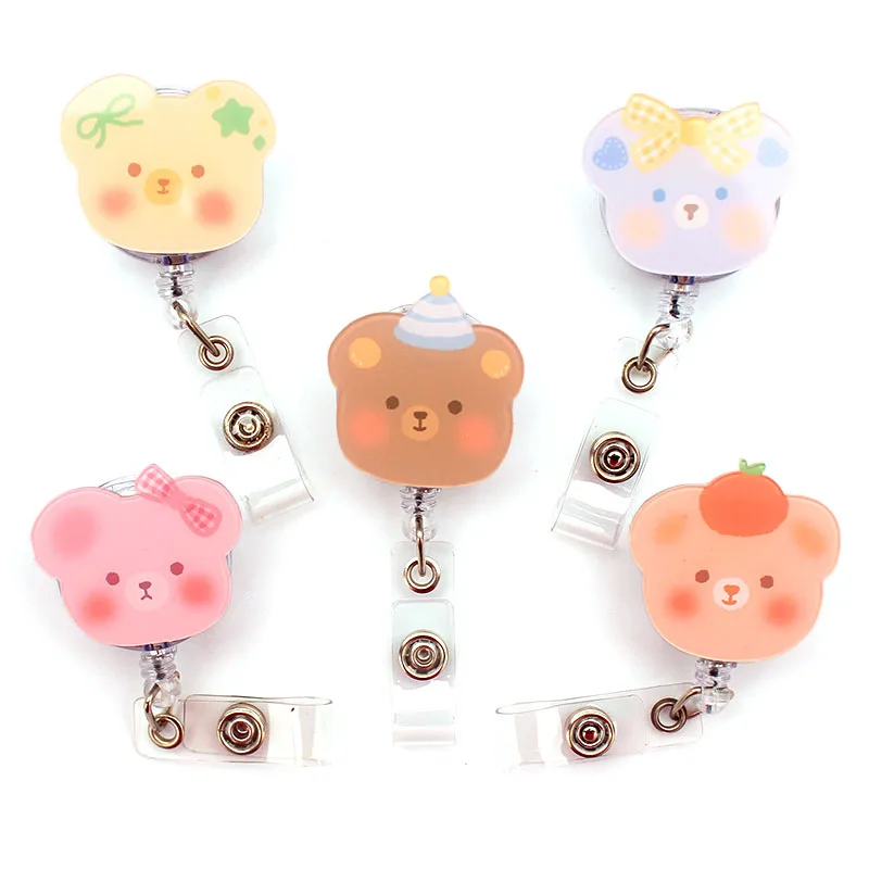 cute lovely bears acrylic retractable badge reel nurse student exhibition id card clips badge holder stationery free global shipping