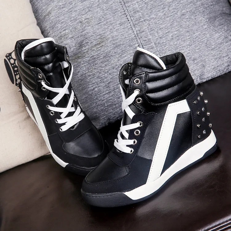 New designer high-top rivet front lace-up women's shoes autumn and winter breathable non-slip waterproof inner heightening | Обувь