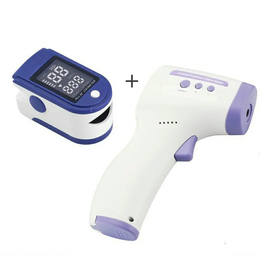

New Oximeter&Thermometer Combo Sets Fingertip Pulse Oximeter Oxygen Saturation Meter Non Contact Infrared Forehead Thermometer