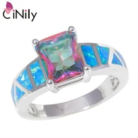 cinily created blue fire opal mystic zirconia silver plated wholesale for women jewelry engagement gift ring size 6 10 oj9402