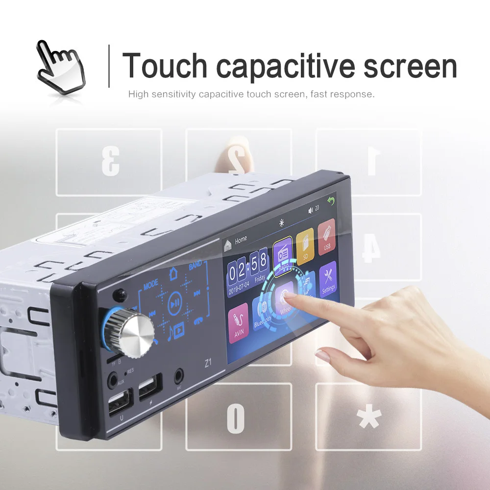 car radio 1 din stereo receiver bluetooth video player 4 1 inch touch screen mp5 fm audio support rearview camera steering wheel free global shipping