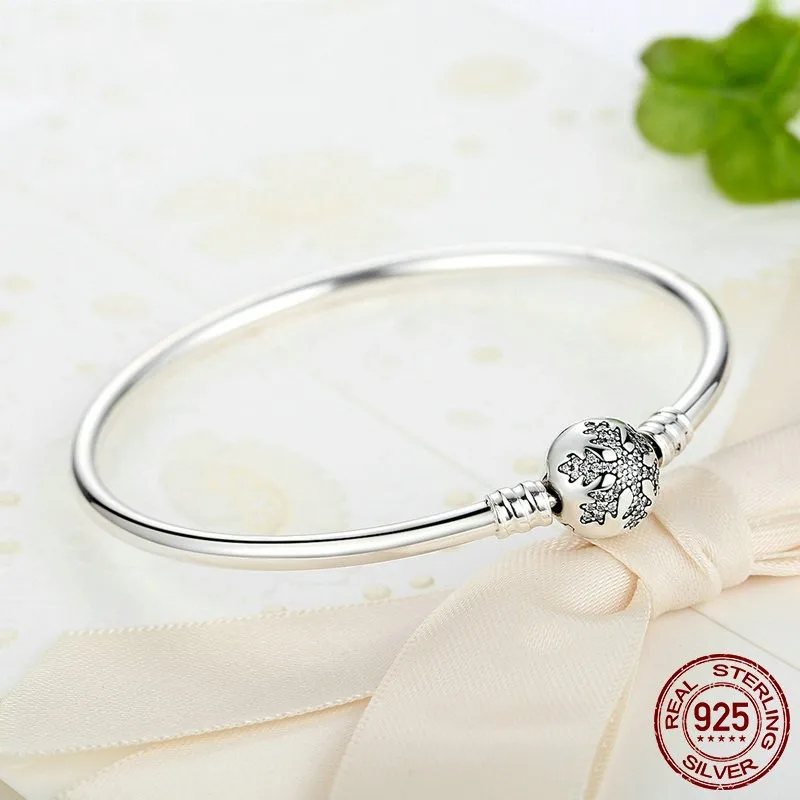 

Authentic 925 Sterling Silver Engrave Snowflake Clasp Unique As You Are Chain Bracelet & Bangle Fit DIY Jewelry