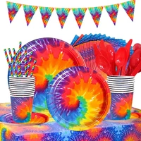 60s hippie theme tie dye birthday party supplies rainbow birthday disposable tableware set paper plate cups napkins kids favor