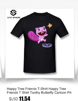 Футболка с надписью «Happy Tree Friends»; Милая футболка с рисунком зубастой и бабочкой; футболка с короткими рукавами