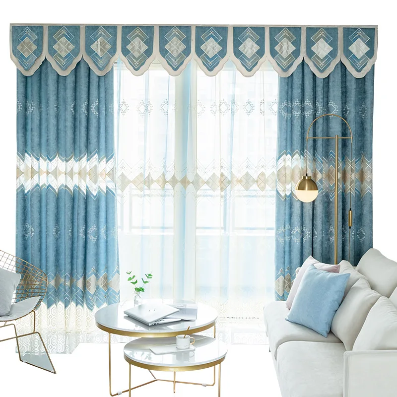 

European Style Curtains for Living Dining Room Bedroom High-end Chenille Embroidered Curtain TulleFinished Product Customization