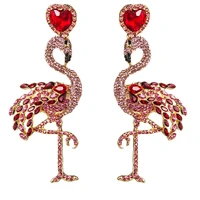 exaggerated creative rhinestone flamingo earrings for woman fashion personality animal earrings wholesale