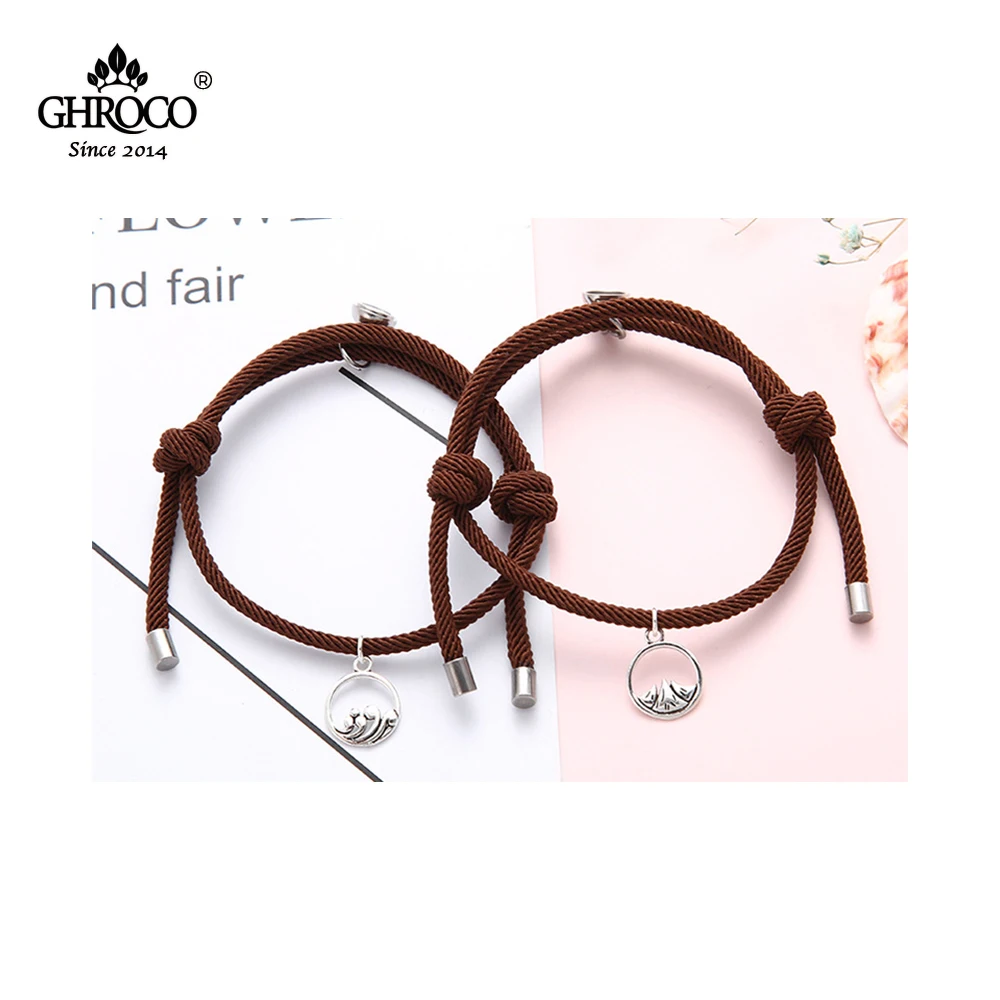 

CHROCO New Simple Hand-Woven Couple Rope Alloy Magnet Pendant Buckle Bracelet Korea Style Student Jewelry Best Gift for Lovers