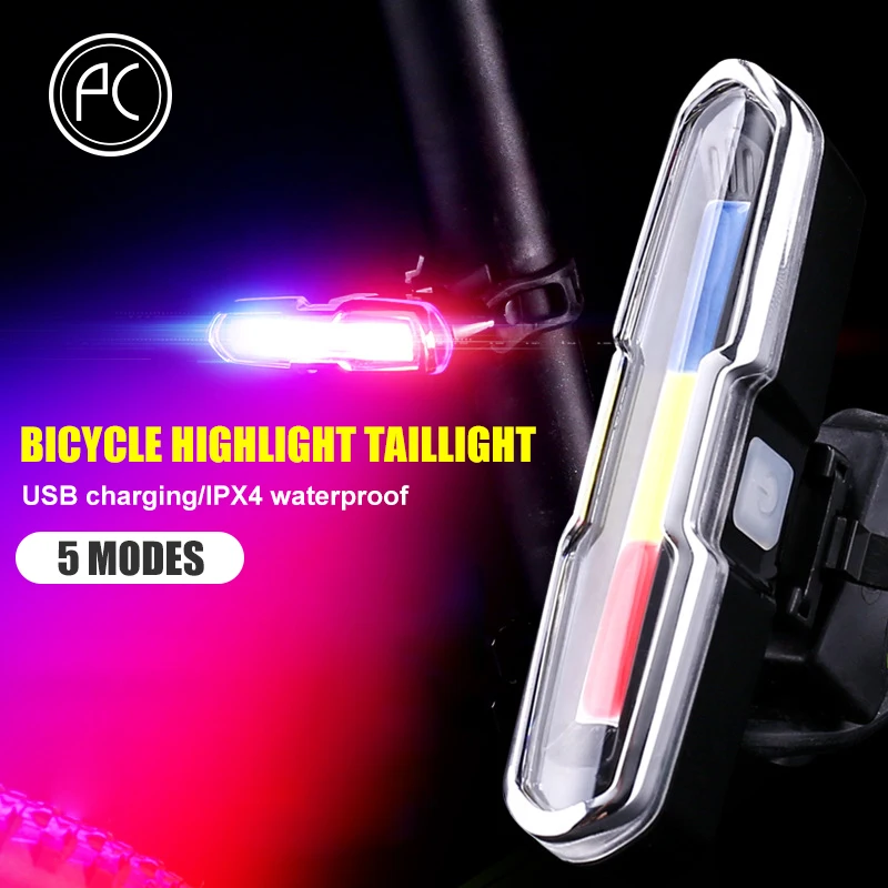 

PCycling Bicycle Light Bike Taillight Rear Light Front Light IP43 Waterproof USB Charge 5 Modes Night Riding Accessories 3 Color