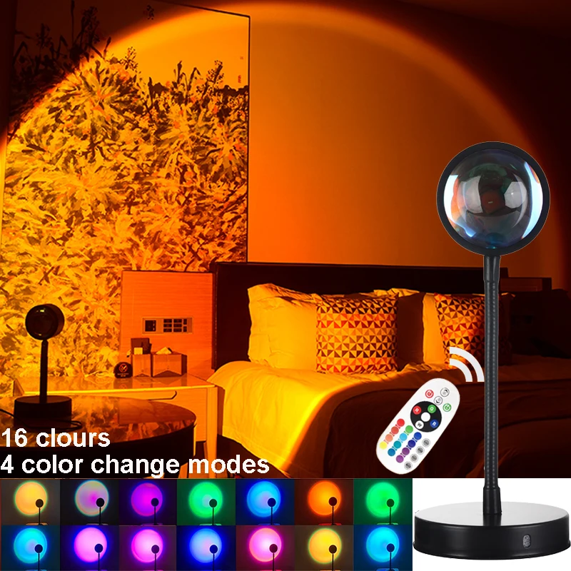 

16 Colors Sunset Lamp Led Projector Night Light Living Room BarCafe Shop Background Wall Decoration Lighting For Photographic