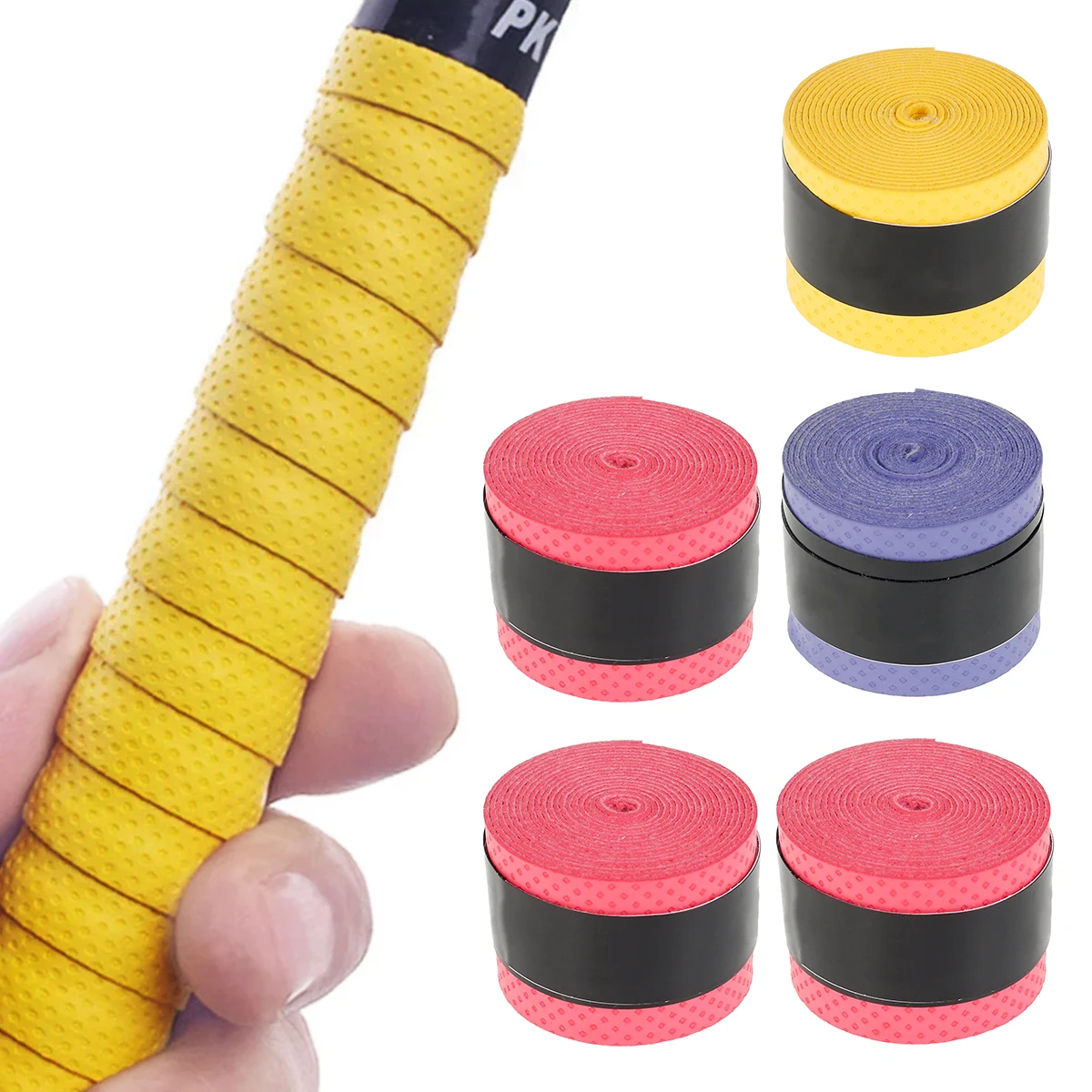 

5 Pack Tennis Racket Grip Tape Anti-Slip Absorbent and Wear-Resisting Racket Tape Multicolored Tennis Overgrip Handle Grips Tape