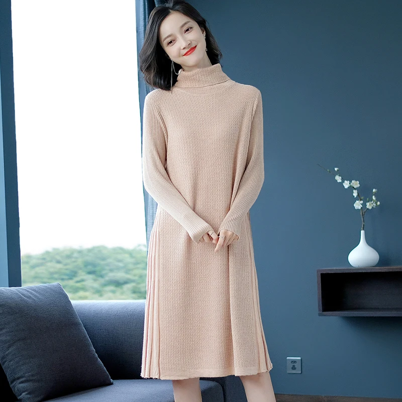 Женское длинное платье с высоким воротником Осень-зима 2020 длинный рукав