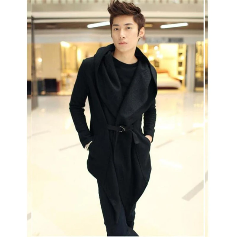 Мужской длинный кардиган в Корейском стиле нестандартный плотный плащ с