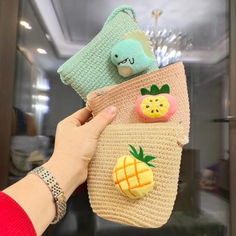 

Straw Bag Small Crossbody Bags Lovely Woven Bag Casual knitting Handbag Lovely Bear Girl's Beach Bags Women Rattan Weave 2021