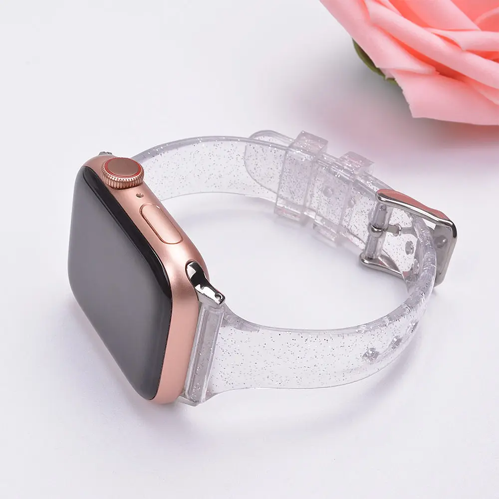 Ремешок для Apple Watch 5 блестящий силиконовый ремешок 42 мм 44 38 40 Тонкий прозрачный