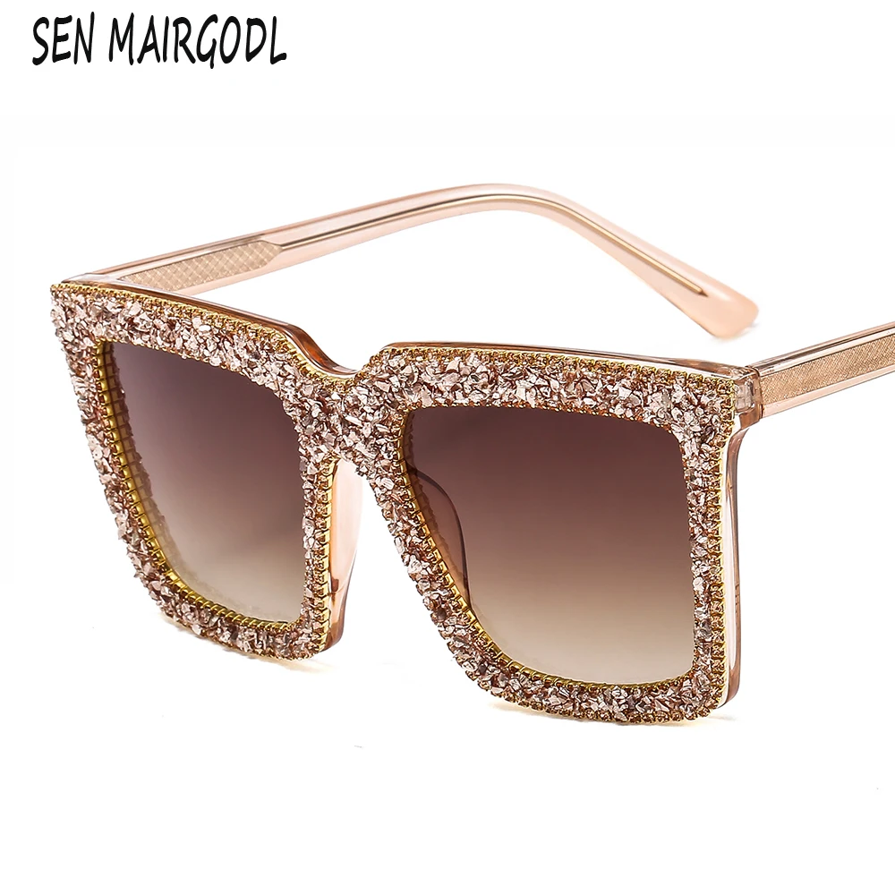 

Fashion Square With diamonds sunglasses women men New design Luxury brand sun glasses Gradient Flat mirror glasses gafas sol