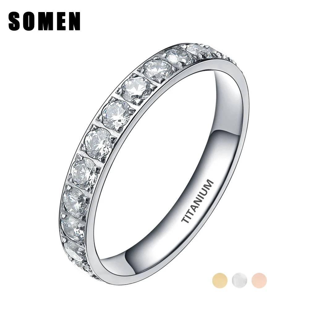 

3MM Titanium Luxury Cubic Zirconia Women Wedding Ring Ladies Eternity Engagement Rings Promise Jewelry Drop Shipping bague femme