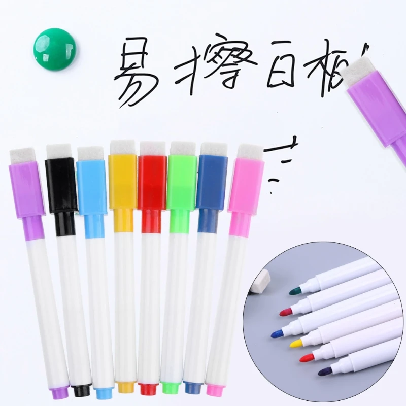 

1 Set Magnetic Whiteboard Pen Erasable Marker Office School Supplies 8 Colors