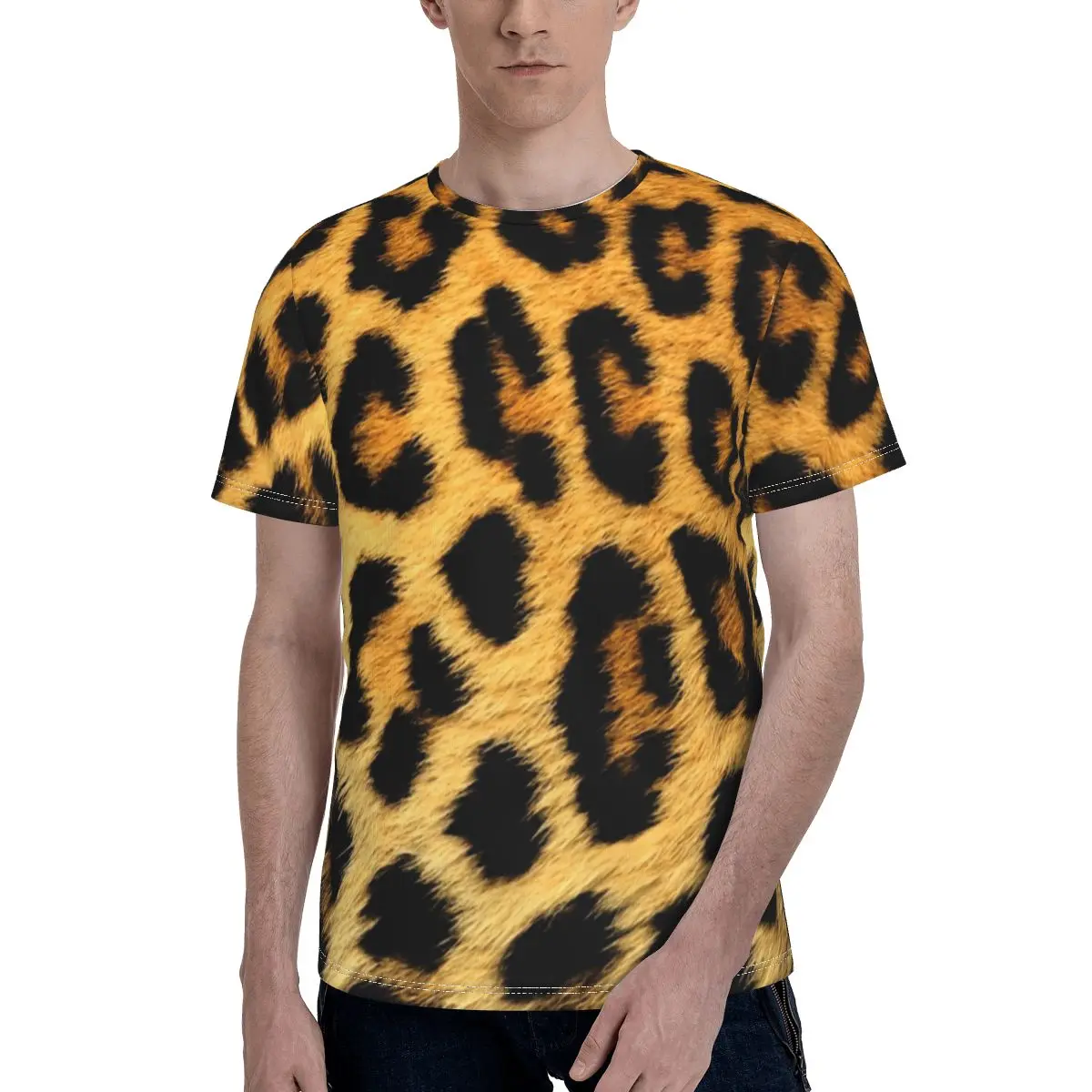 

Leopard Print T Shirt Fashion Animal Fun Polyester Basic T-Shirt Short Sleeve Printed Tshirt Oversized Male