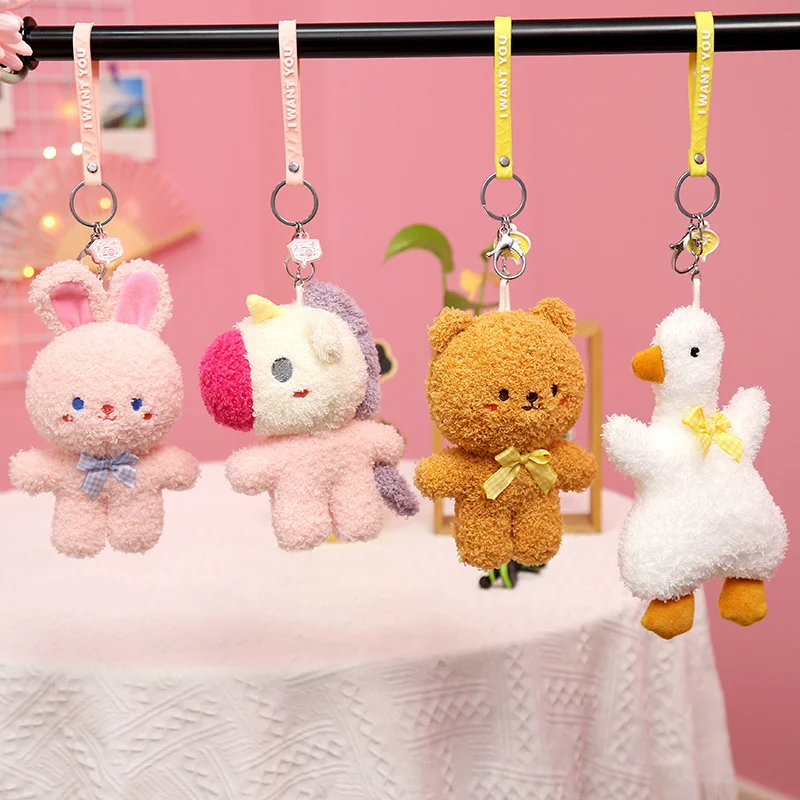 

18cm Unicorn Plush Pendant Toy Phone Decor Pink Girly Pendant Brown Bear White Dog Pink Bunny Mini Toys Gift For Girl Bag Decor