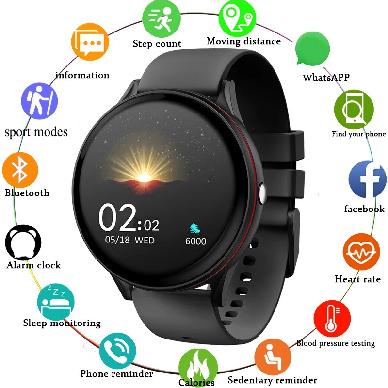 

Полный сенсорный Экран мужские умные часы Спорт Фитнес Часы сердечного ритма крови Давление Водонепроницаемый Smartwatch для IOS и android + коробка