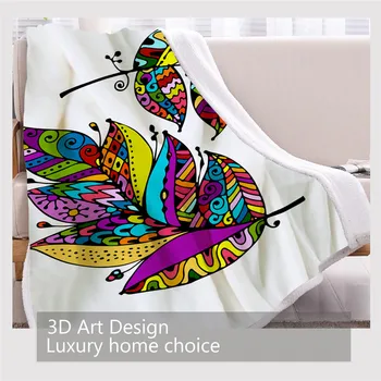 BlessLiving Art Feathers Plush Blanket Geometric Bedding Tribal Sherpa Fleece Blanket Colorful Leaf Custom Blanket 150x200cm 3