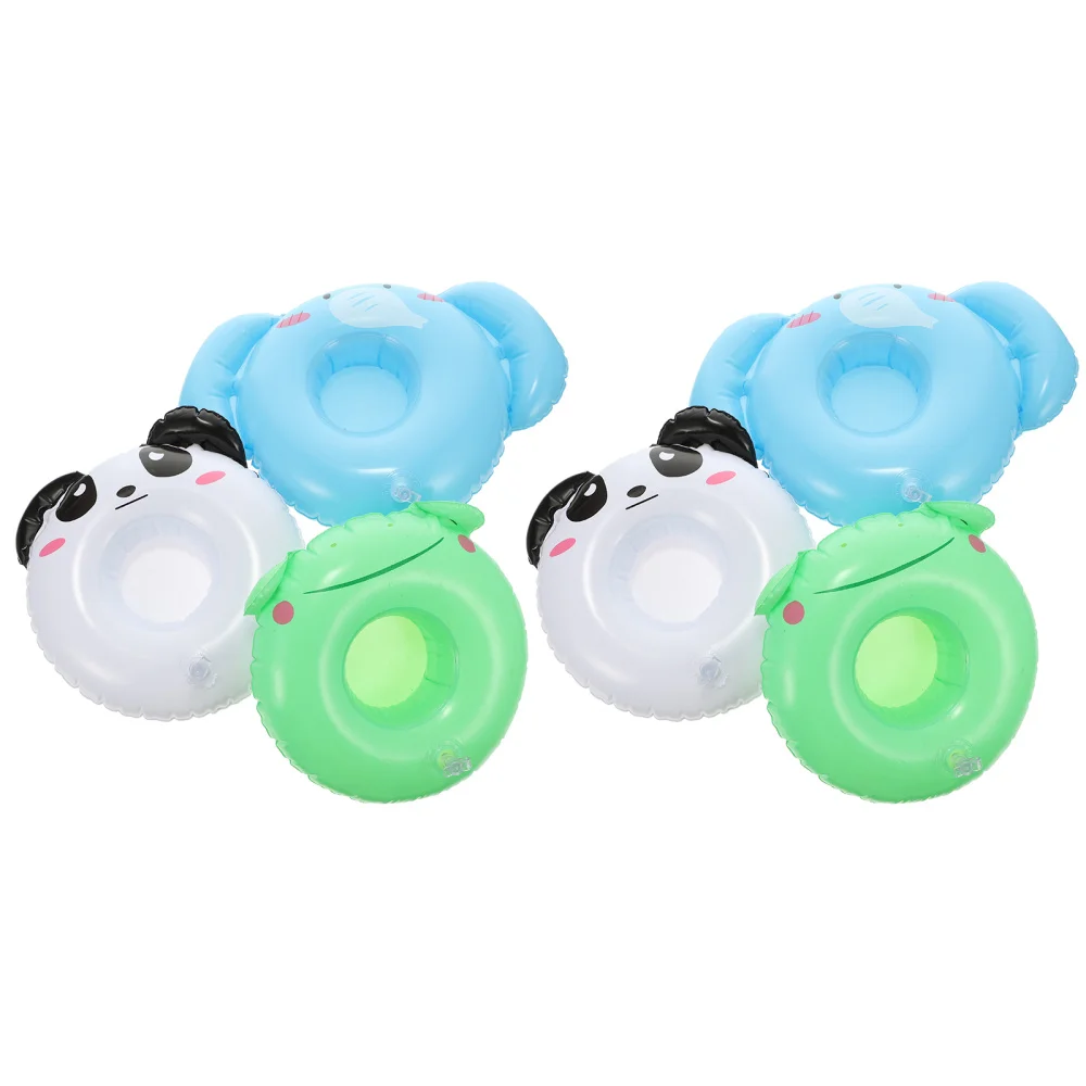

6pcs Inflatable Cup Holders Cartoon Animal Design Cup Mats Lightweight Cup Trays
