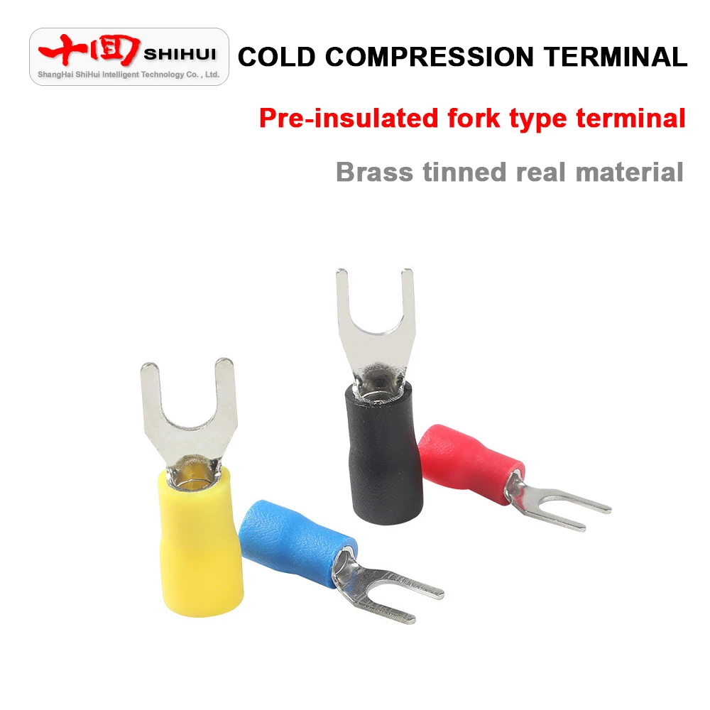 

SV1.25-3/4/5/6 Forked Pre-Insulated Terminal Brass Wire Connector Cold Crimp Terminal Y Type U Type Wiring Copper Nose Wire Lugs